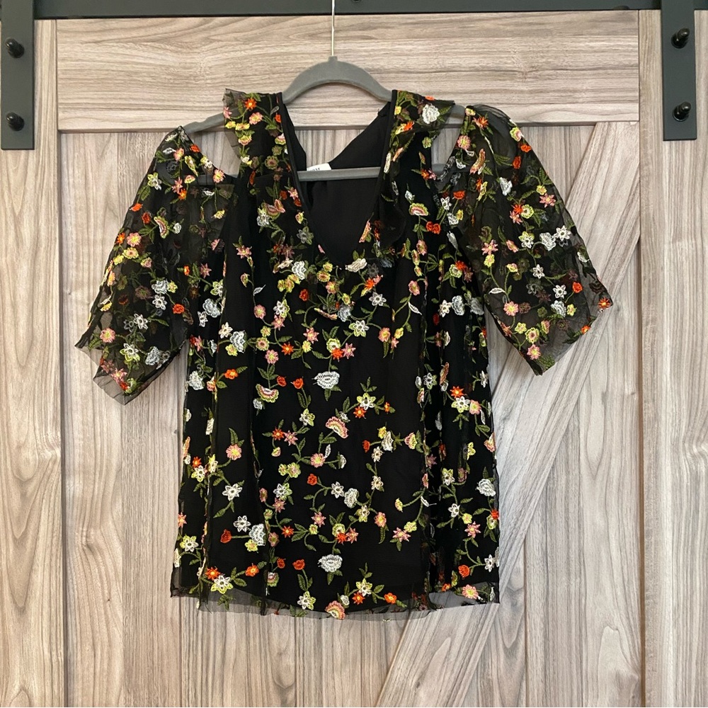 Pleione floral cold shoulder blouse